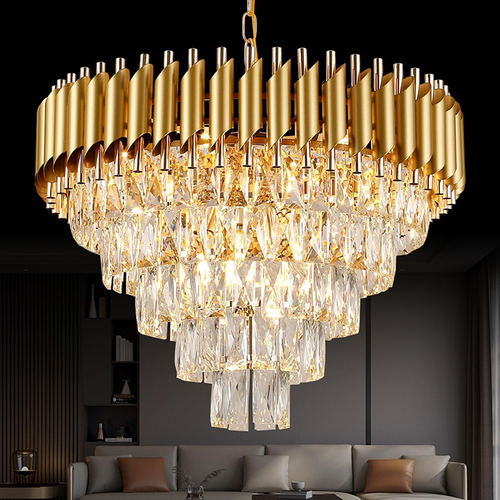 01-Chandelier Crystal gold-2 Round Modern Gold Crystal Chandelier - Image 1