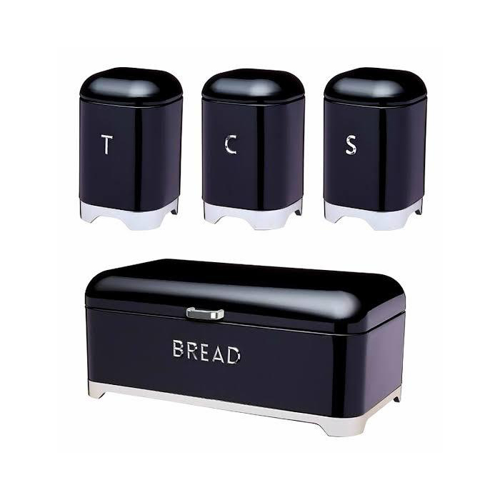 Retro Style Bread Bin with 3-Piece Canister Set - Image 1