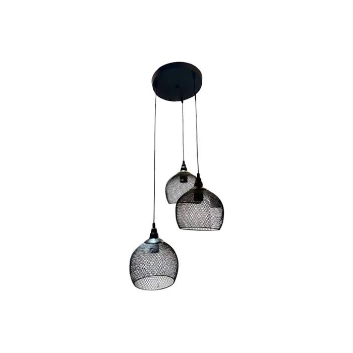 08-Pendant 3Lit Black Modern Black 3Lit Mesh Pendant - Image 1