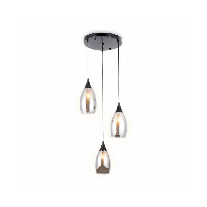 10-Pendant 3Lit Smoke black glass E27 Elegant 3Lit Smoke Black Glass Pendant E27 - Image 1