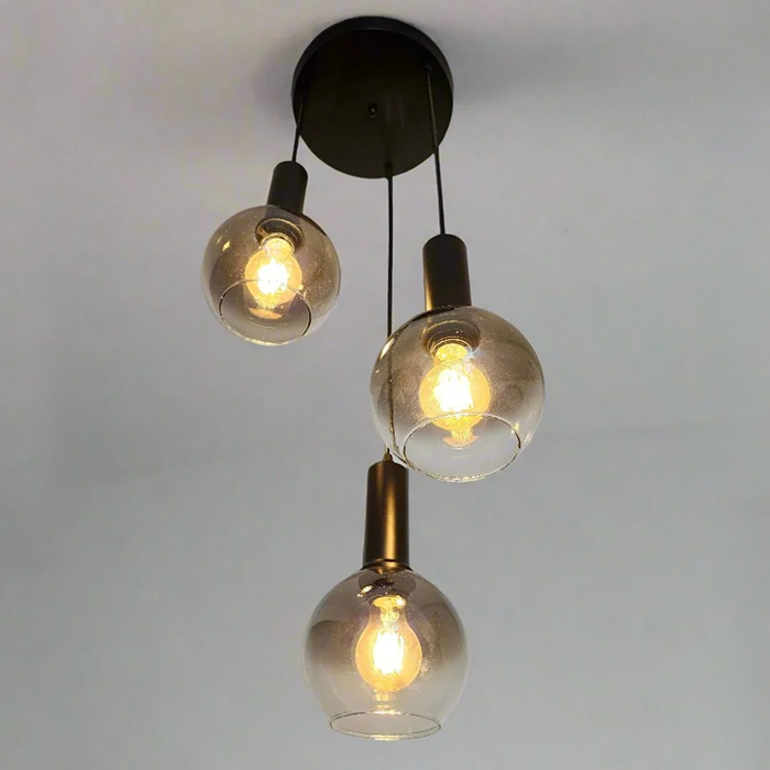 11-Pendant 3Lit Amber Glass E27 Warm Amber Glass 3-Lit Pendant - Image 1