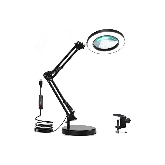 LED Magnifying Glass with Light, Base & Clamp - Image 1